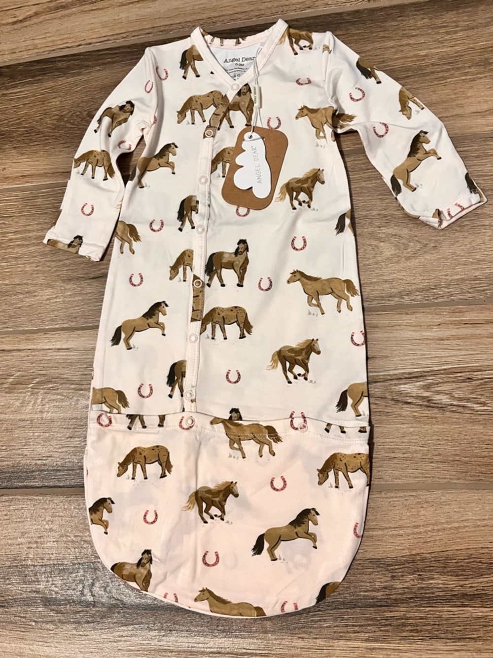 Angel Dear Pink Baby Gown with Brown Horse Print NWT